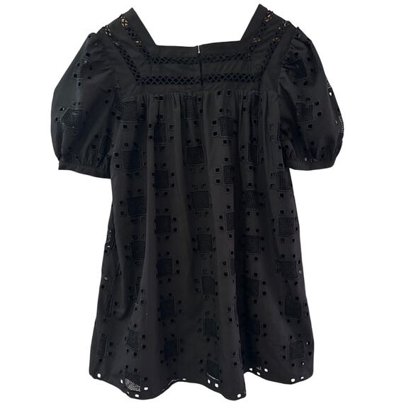 English Factory Embroidered Cotton Eyelet Shift Dress In Black Size‎ XS - Picture 7 of 12